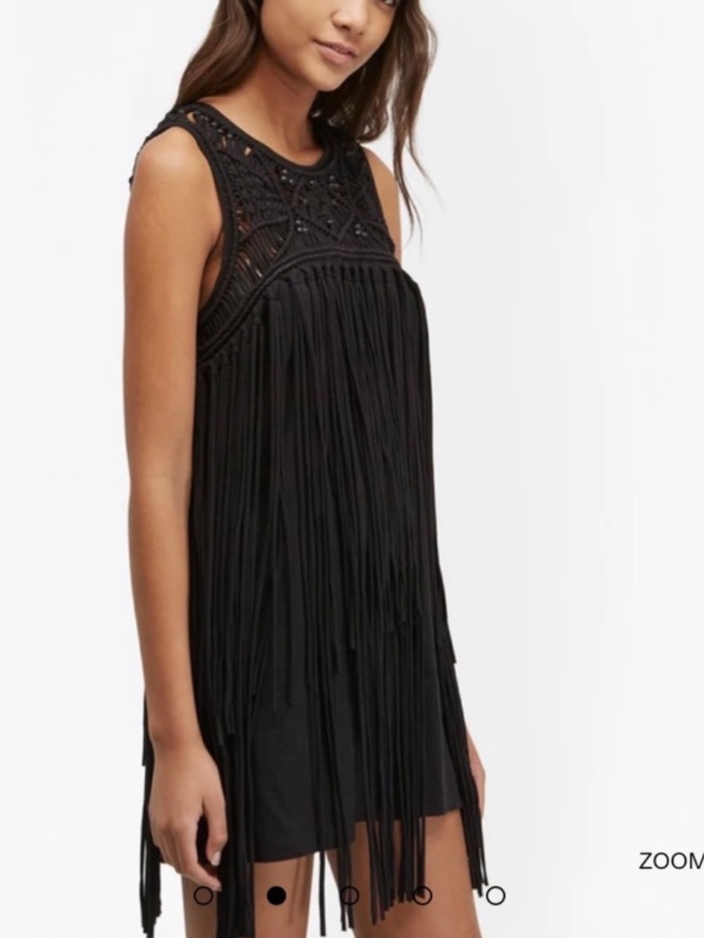 French Connection Black Tiger Lily Knot Fringe Macrame Dress